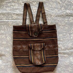 Brown Striped bag backpack purse travel tribal festival southwestern casual